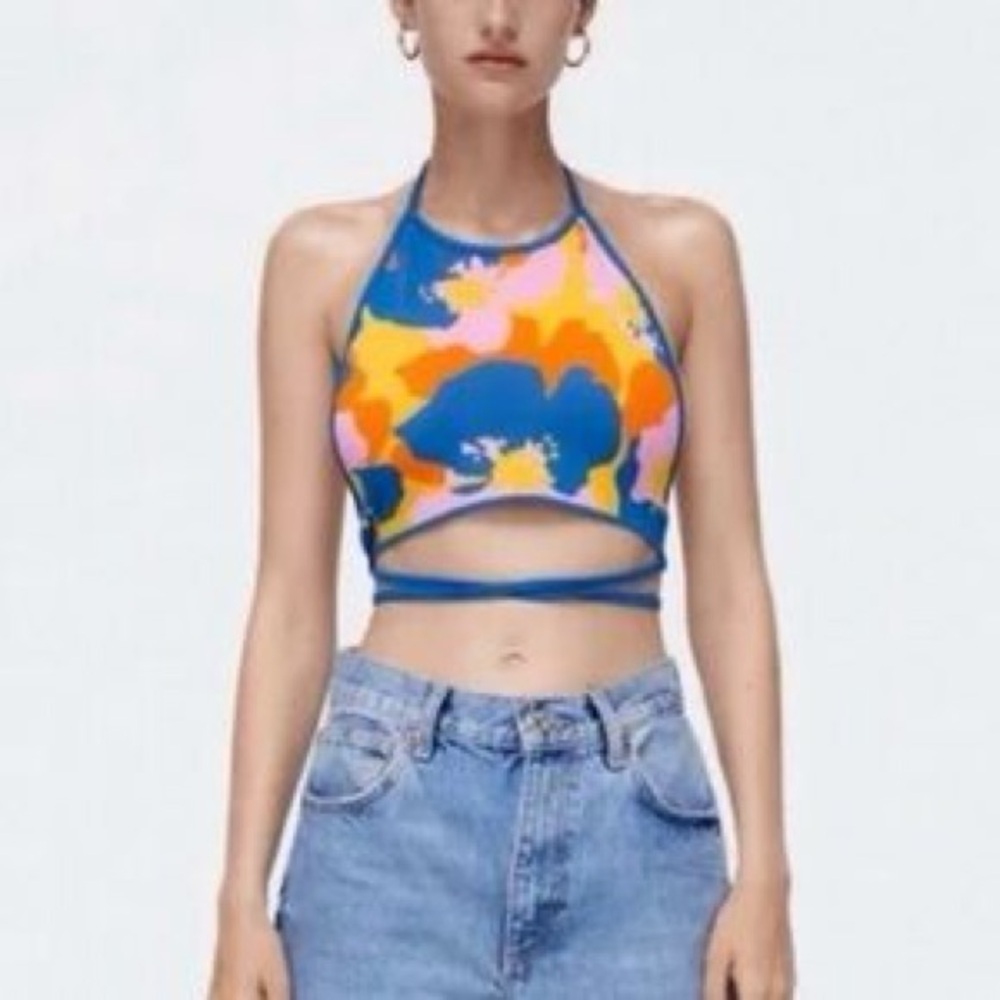 Zara Blue and Yellow Camisole with Artistic Print
